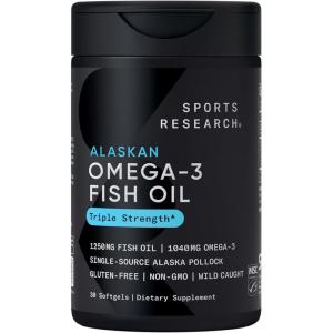 Sports Research® Omega-3 ­­Fish Oil Mini-Softgels – Sourced from Wild Caught Alaska Pollock – Burpless, Bovine Free, Non-GMO, & MSC Certified Sustainable – 120 Count(30 Count (Pack of 1))