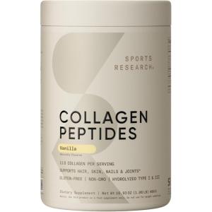 Sports Research Organic Collagen Peptides – Hydrolyzed Type I & III Collagen – Sustainable & Traceable Formula – Chocolate – 30 Servings(Vanilla)