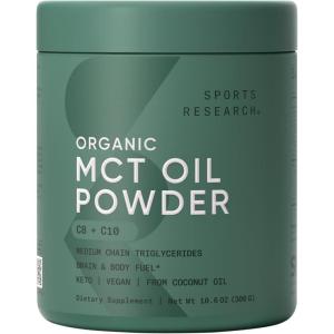 Sports Research Organic MCT Oil Powder – Keto & Vegan MCTs C8, C10 from Coconuts – Fatty Acid Brain & Body Fuel*, Non-GMO & Gluten Free – Unflavored, Perfect in Coffee, Tea & Protein Shakes – 10.6 oz(10.6 Ounce (Pack of 1))