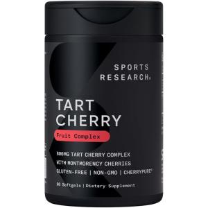 Sports Research Tart Cherry Capsules – Made from Montmorency Tart Cherries – Non-GMO & Gluten Free – 60 Liquid Softgels(Tart Cherry)