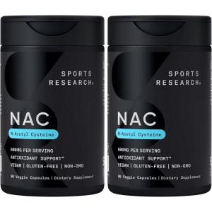 Sports Research Vegan NAC Supplement (N-Acetyl Cysteine) 600 mg – Supports Antioxidant Activity – NAC 600 mg – Non-GMO – 90 Capsules for Adults Daily Use(90 Count (Pack of 2))