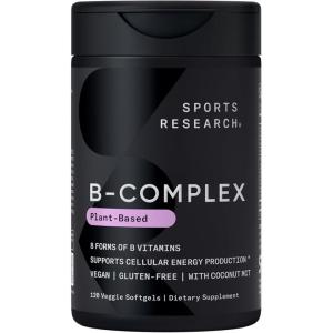 Sports Research® Vitamin B-Complex – Full Spectrum of B Vitamins with Methylated B12 & Folate – Gluten Free · Plant-Based · Non-GMO · Vegan-Friendly Formula – 120 Veggie Softgels(120 Count (Pack of 1))