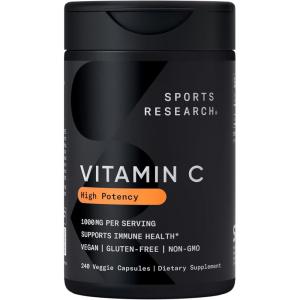 Sports Research­® Vitamin C Gummies | 500 mg Vitamin C | Sugar Free, Gelatin Free, Vegan Certified & Non-GMO Tested | Immune & Antioxidant Support 60 Gummies(Non-GMO Capsules)
