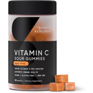Sports Research­® Vitamin C Gummies | 500 mg Vitamin C | Sugar Free, Gelatin Free, Vegan Certified & Non-GMO Tested | Immune & Antioxidant Support 60 Gummies(Gummy)