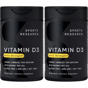 Sports Research® Vitamin D3 1000 IU with Coconut MCT Oil – High Potency Vitamin D Supplement for Immune & Bone Support – Gluten Free · Non-GMO · Soy Free – 360 Count Softgels(30 Count (Pack of 2))