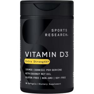 Sports Research® Vitamin D3 1000 IU with Coconut MCT Oil – High Potency Vitamin D Supplement for Immune & Bone Support – Gluten Free · Non-GMO · Soy Free – 360 Count Softgels(30 Count (Pack of 1))