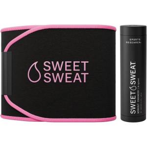 Sports Research Waist Trimmer Pack – Sweet Sweat Waist Trimmer (Black/Pink, Large) & Workout Enhancer Roll-On Gel Original Scent (6.4oz)