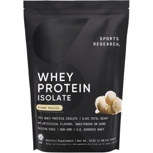Sports Research Whey Protein Isolate – Sports Nutrition Protein Powder 25g per Serving – 2.27lb Bag Whey Protein – Dutch Chocolate Bulk Protein Powder, 25 Servings(Creamy Vanilla)