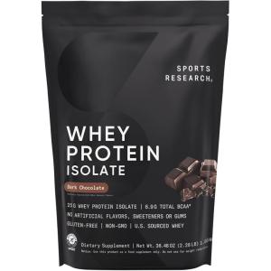 Sports Research Whey Protein Isolate – Sports Nutrition Protein Powder 25g per Serving – 2.27lb Bag Whey Protein – Dutch Chocolate Bulk Protein Powder, 25 Servings(Dark Chocolate)