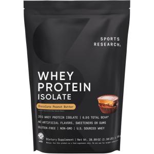 Sports Research Whey Protein Isolate – Sports Nutrition Protein Powder 25g per Serving – 2.27lb Bag Whey Protein – Dutch Chocolate Bulk Protein Powder, 25 Servings(Chocolate Peanut Butter)