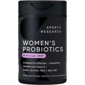 Sports Research Women’s Probiotics with Prebiotics, 65 Billion CFU – Vegan Capsules for Gut Health & Digestive Support, Probiotics for Women with Cranberry – Non-GMO Verified & Gluten Free – 30 Count