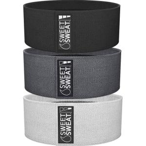 Sweet Sweat Hip Bands with 3 Levels of Resistance | Non-Slip Fabric Booty Bands for Squats & Lunges | Includes Free Mesh Carrying Bag(Gray Hip Bands)