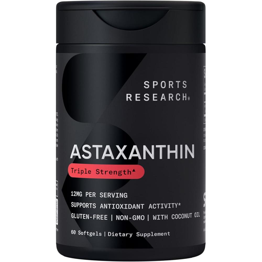 image:imageSports Research Triple Strength Astaxanthin 12mg wOrganic Coconut Oil  Antioxidant Supplement for Skin amp Eye Health Support  Soy Free  NonGMO  Gluten Free  60 Softgels