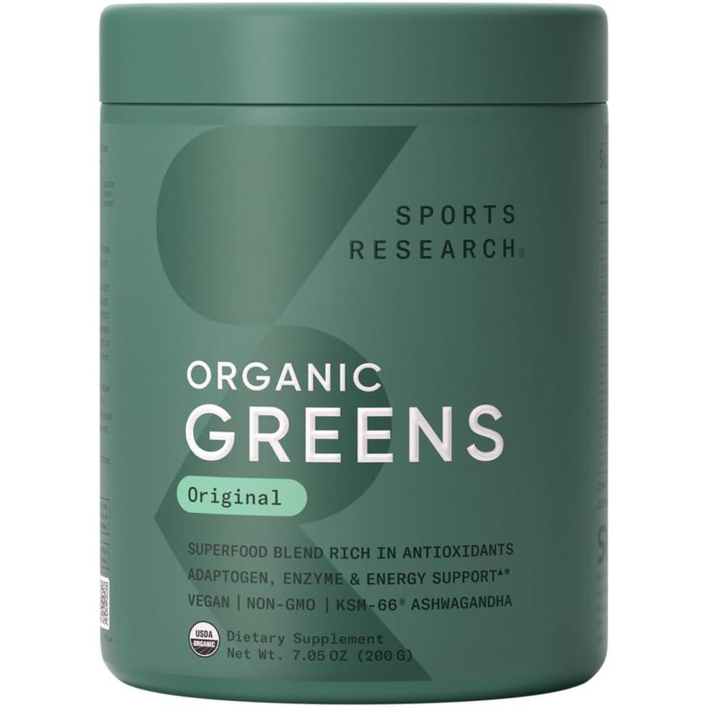 image:imageSports Research Organic Greens Superfood Powder wSpirulina amp Chlorella Adaptogens Enzymes Probiotics amp 8 VIT Bs for Gut amp Mood Support  Vegan SugarFree amp LowCal Original 30 ServingsOriginal