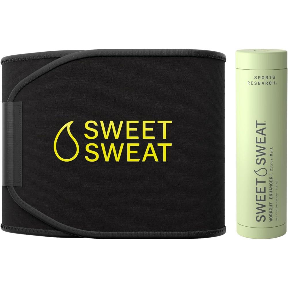 image:imageSports Research Waist Trimmer Pack  Sweet Sweat Waist Trimmer BlackYellow XLarge amp Citrus Mint Workout Enhancer RollOn Gel 64oz