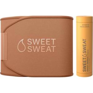 Sports Research Waist Trimmer Pack – Sweet Sweat Toned Waist Trimmer (Sand/Small) & Tropical Workout Enhancer Roll-On Gel