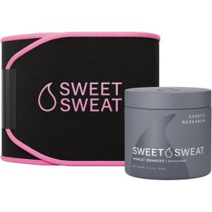 Sports Research Waist Trimmer Pack – Sweet Sweat Waist Trimmer (Black/Pink, Large) + Unscented ‘Workout Enhancer’ Gel 13.5oz Jar