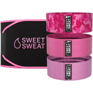 Sports Research Waist Trimmer Pack – Sweet Sweat Waist Trimmer (Black/Pink, Medium) & Set of 3 Hip Resistance Bands(Pink)
