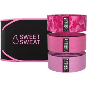Sports Research Waist Trimmer Pack – Sweet Sweat Waist Trimmer (Black/Pink, X-Large) & Set of 3 Hip Resistance Bands(Pink)
