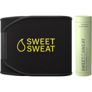 Sports Research Waist Trimmer Pack – Sweet Sweat Waist Trimmer (Black/Yellow, X-Large) & Citrus Mint Workout Enhancer Roll-On Gel (6.4oz)