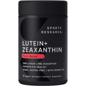 Sports Research® Lutein and Zeaxanthin Capsules – Eye Health Support Supplement Made with Lute-Gen® and Organic Coconut Oil – Vegan Friendly & Non-GMO Verified – 30 Veggie Softgels(30 Count (Pack of 1))