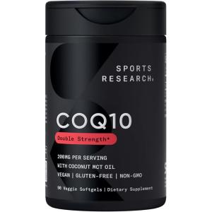 Sports Research CoQ10 200mg Capsules – Premium Coenzyme 10 Supplement with Coconut MCT Oil – Vegan Certified, Non-GMO Verified & Gluten Free – 90 Veggie Softgels(90 Count (Pack of 1))